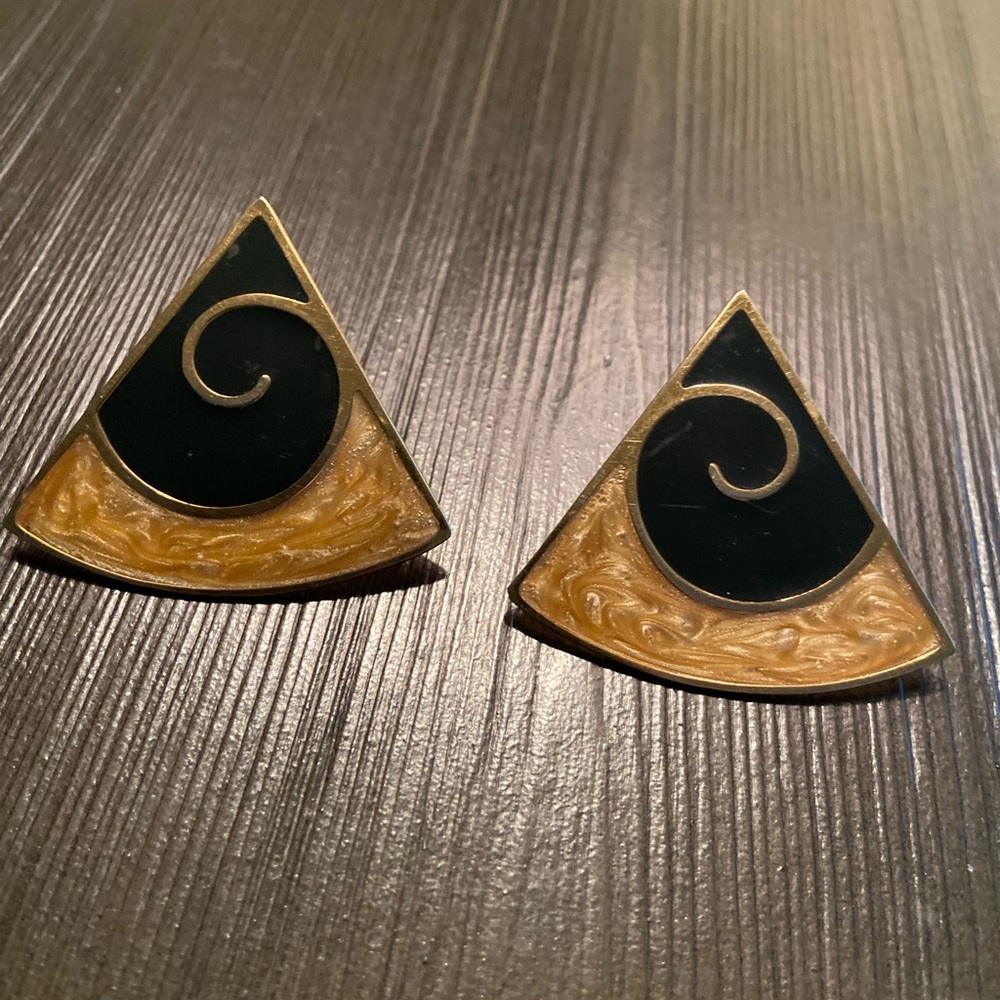 Black and Gold Triangle Earrings